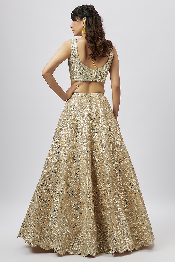 Champagne Organza Embroidered Bridal Lehenga Set by Aneesh Agarwaal at Pernia's Pop Up Shop