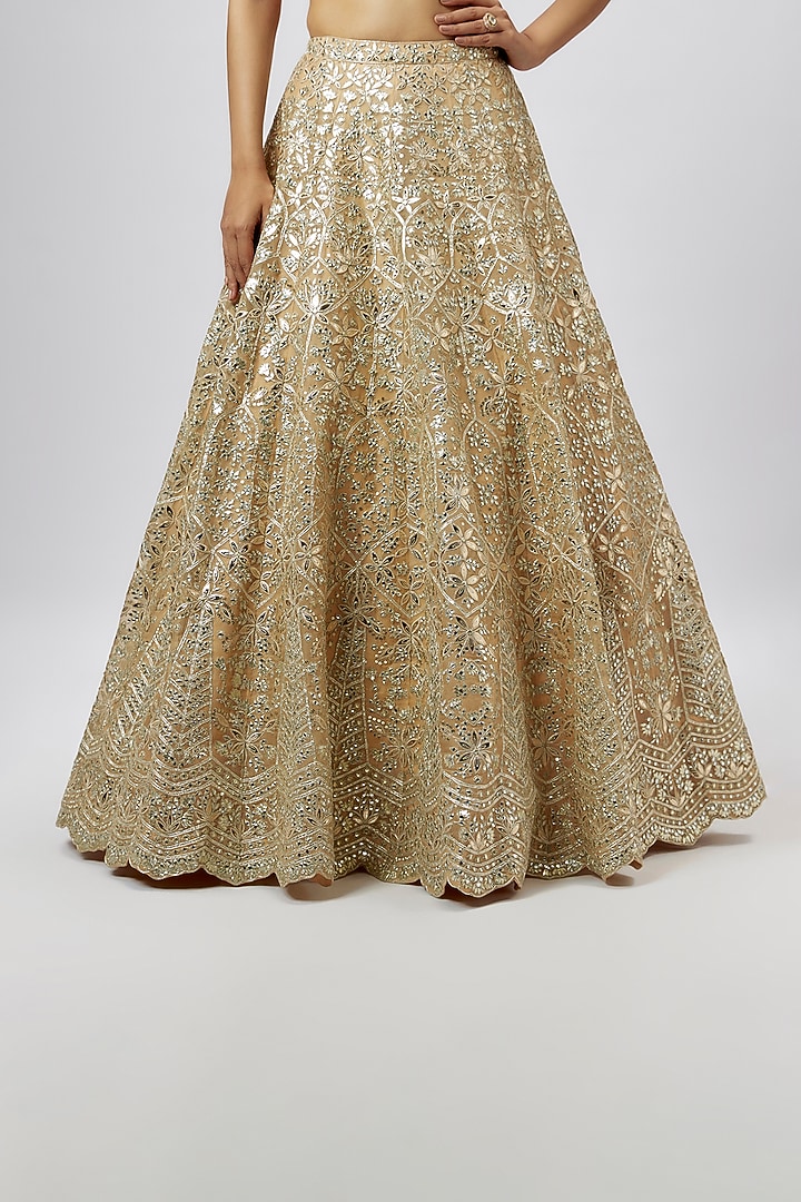 Champagne Organza Embroidered Bridal Lehenga Set by Aneesh Agarwaal at Pernia's Pop Up Shop