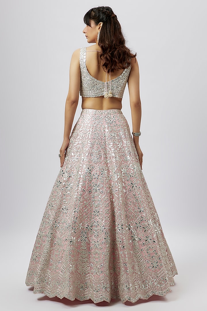 Blush Pink Organza Embroidered Bridal Lehenga Set by Aneesh Agarwaal at Pernia's Pop Up Shop