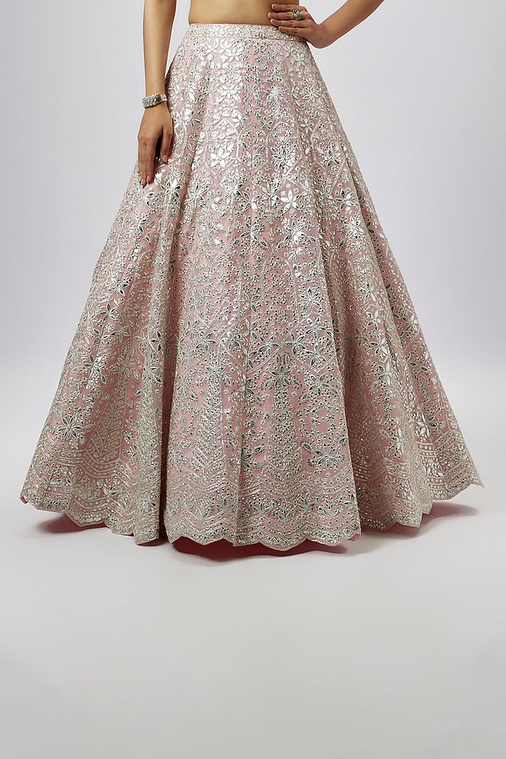 Blush Pink Organza Embroidered Bridal Lehenga Set by Aneesh Agarwaal at Pernia's Pop Up Shop