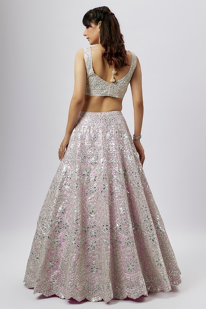 Lilac Organza Embroidered Bridal Lehenga Set by Aneesh Agarwaal at Pernia's Pop Up Shop