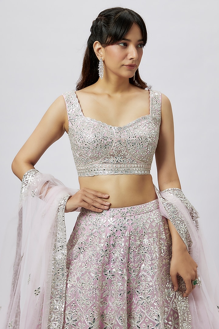 Lilac Organza Embroidered Bridal Lehenga Set by Aneesh Agarwaal at Pernia's Pop Up Shop
