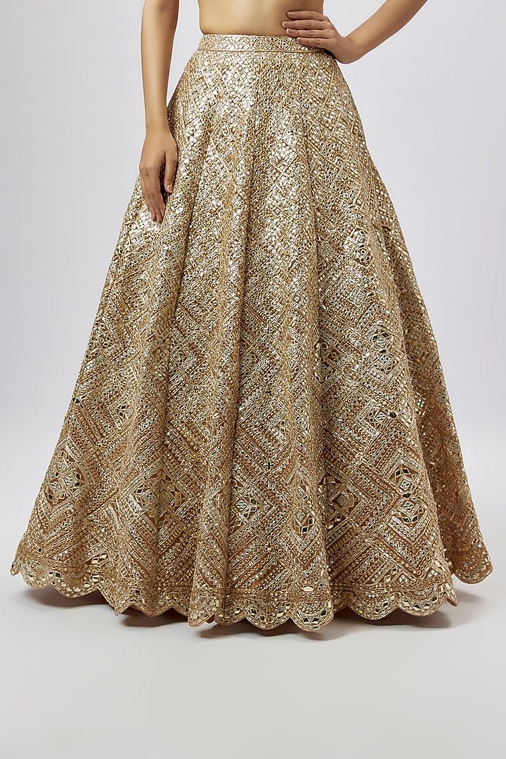 Gold Organza Embroidered Bridal Lehenga Set by Aneesh Agarwaal at Pernia's Pop Up Shop