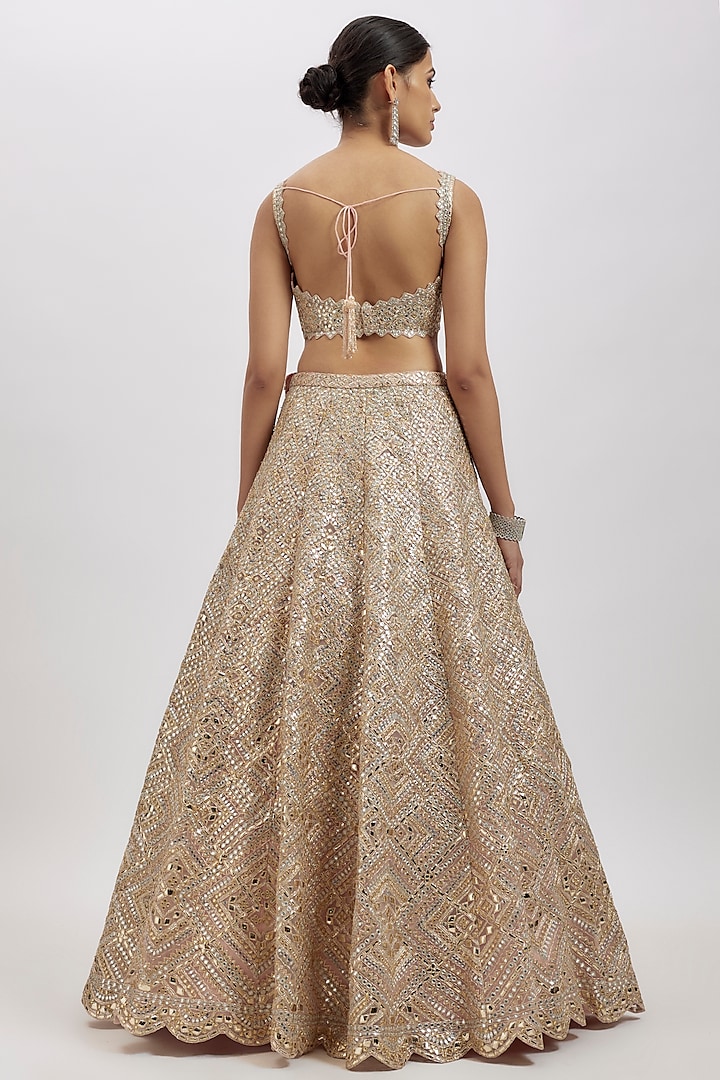 Blush Pink Net Bridal Lehenga Set by Aneesh Agarwaal at Pernia's Pop Up Shop
