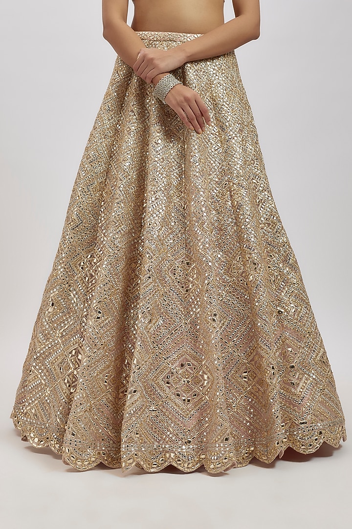 Blush Pink Net Bridal Lehenga Set by Aneesh Agarwaal at Pernia's Pop Up Shop