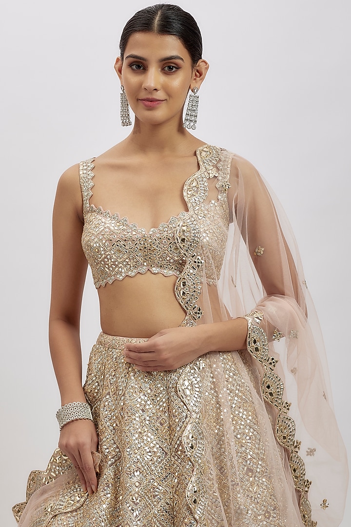 Blush Pink Net Bridal Lehenga Set by Aneesh Agarwaal at Pernia's Pop Up Shop