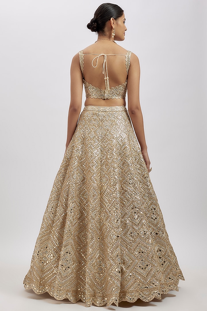 Ivory Net Bridal Lehenga Set by Aneesh Agarwaal at Pernia's Pop Up Shop
