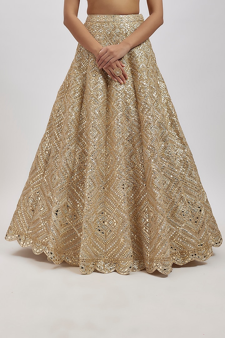 Ivory Net Bridal Lehenga Set by Aneesh Agarwaal at Pernia's Pop Up Shop
