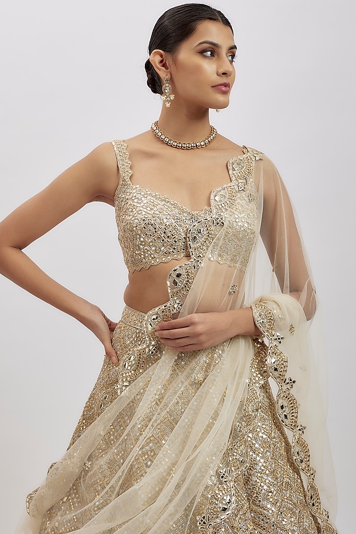Ivory Net Bridal Lehenga Set by Aneesh Agarwaal at Pernia's Pop Up Shop