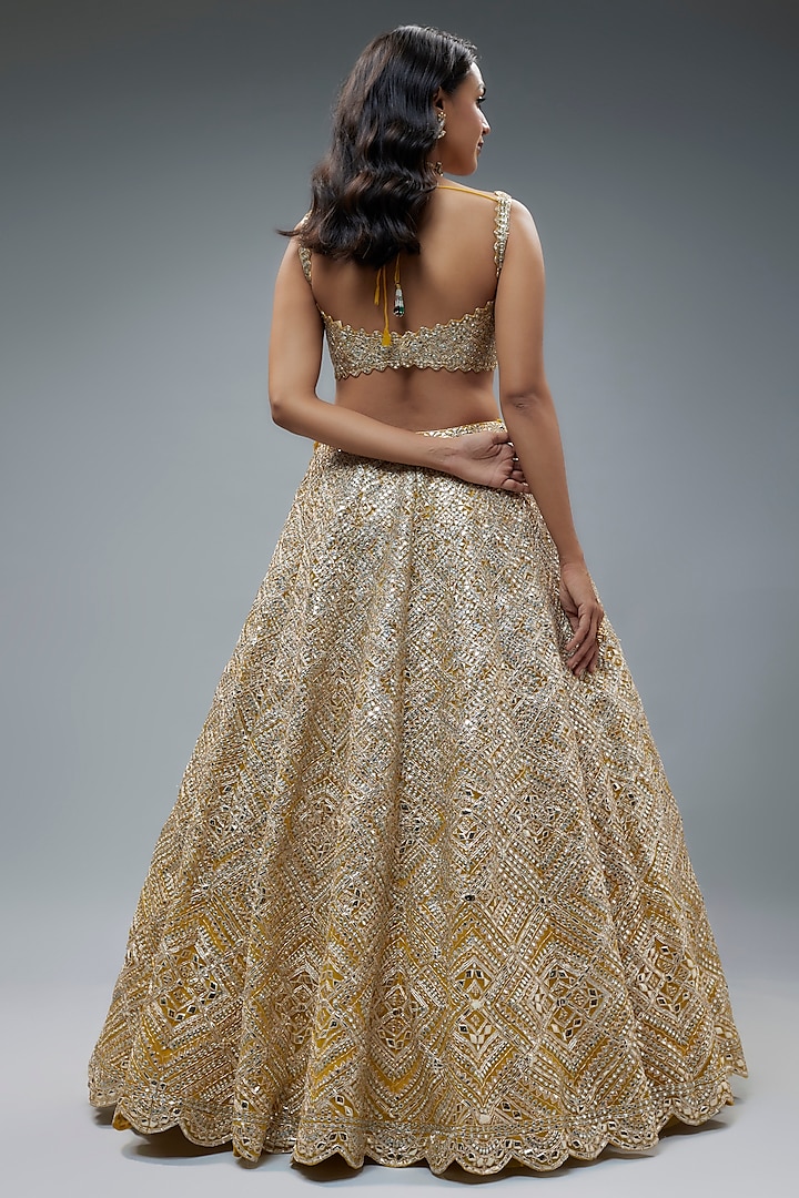 Lime Net Embroidered Bridal Lehenga Set by Aneesh Agarwaal at Pernia's Pop Up Shop