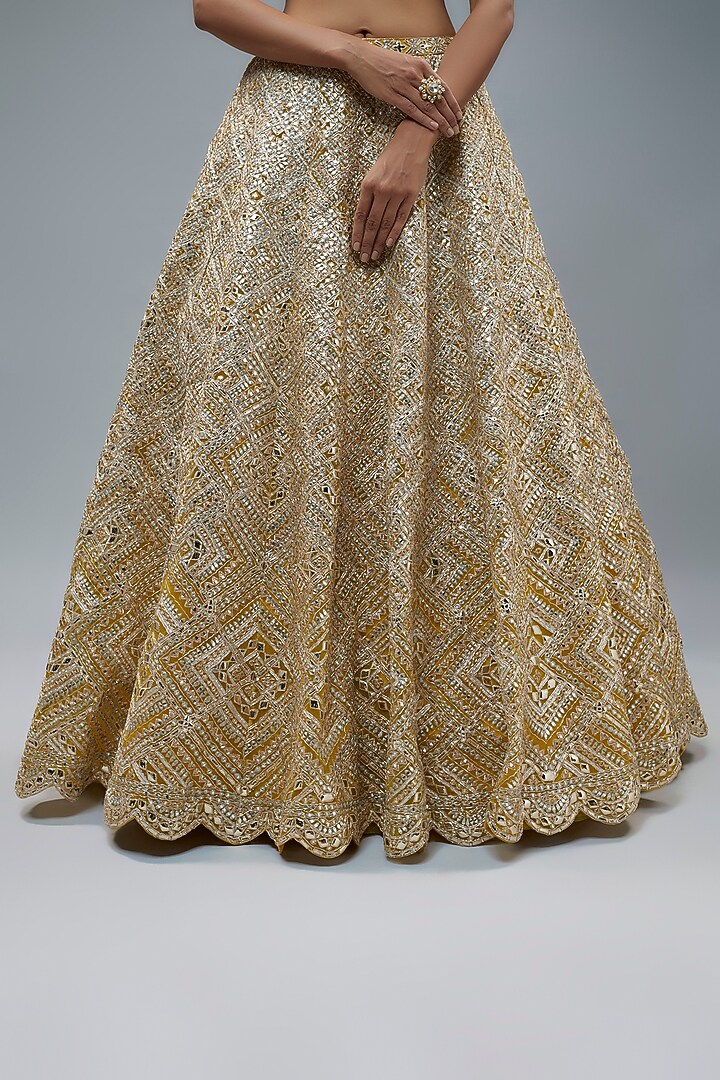 Lime Net Embroidered Bridal Lehenga Set by Aneesh Agarwaal at Pernia's Pop Up Shop