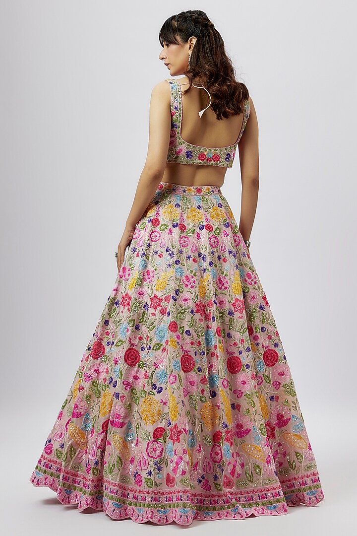 Blush Pink Organza Embroidered Bridal Lehenga Set by Aneesh Agarwaal at Pernia's Pop Up Shop
