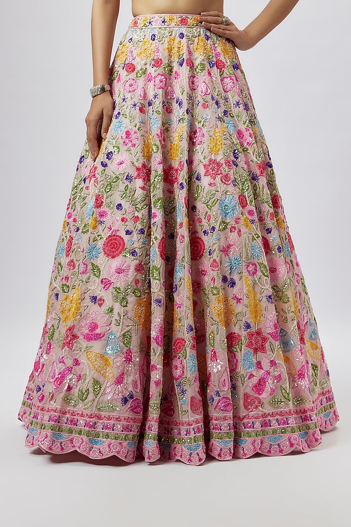Blush Pink Organza Embroidered Bridal Lehenga Set by Aneesh Agarwaal at Pernia's Pop Up Shop