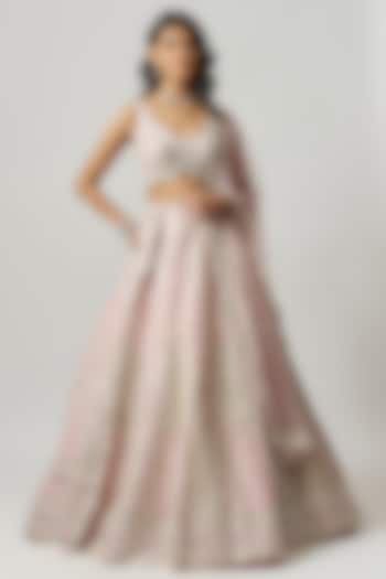 Blush Pink Organza Mirror Embroidered Bridal Lehenga Set by Aneesh Agarwaal at Pernia's Pop Up Shop