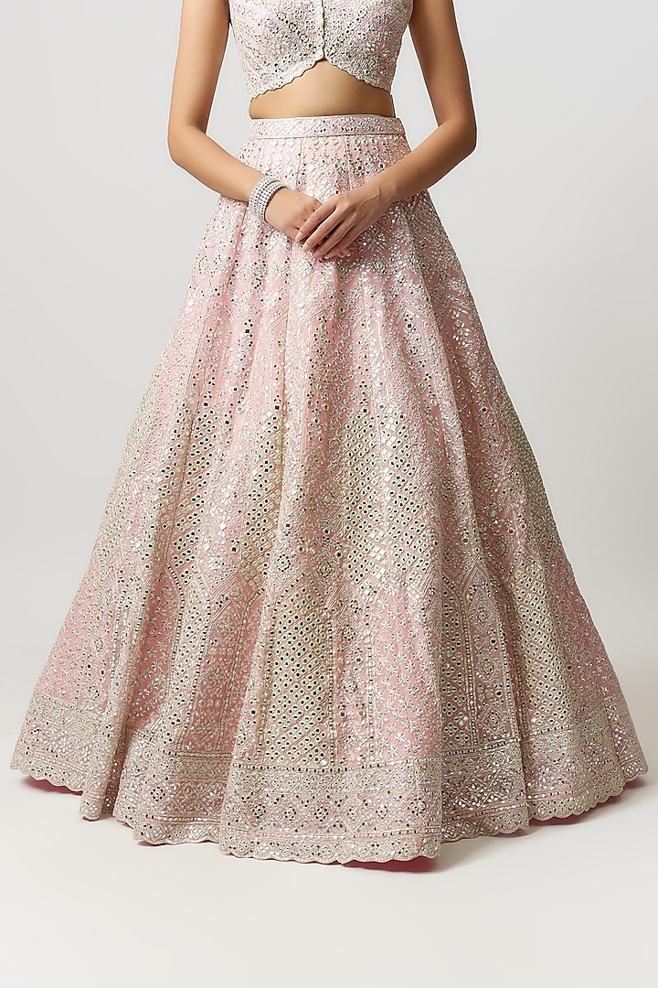 Blush Pink Organza Mirror Embroidered Bridal Lehenga Set by Aneesh Agarwaal at Pernia's Pop Up Shop