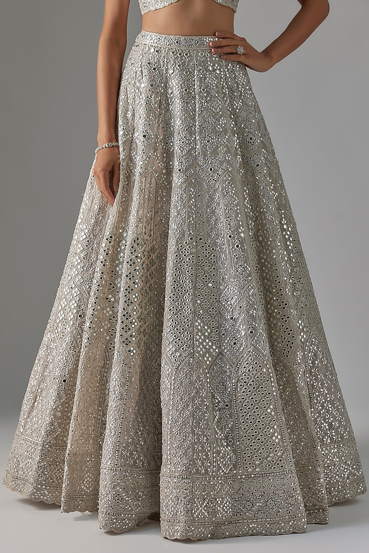 Grey Organza Bridal Lehenga Set by Aneesh Agarwaal at Pernia's Pop Up Shop
