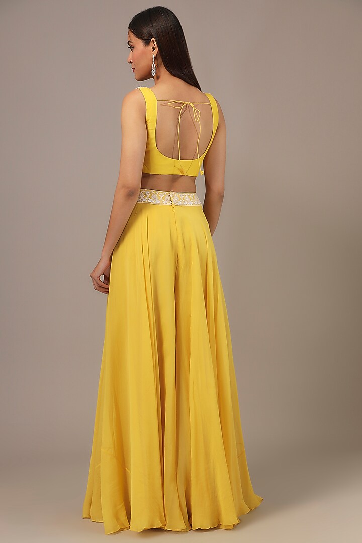 Yellow Organza Cutdana & Pearl Embroidered Jacket Set by Aneesh Agarwaal at Pernia's Pop Up Shop