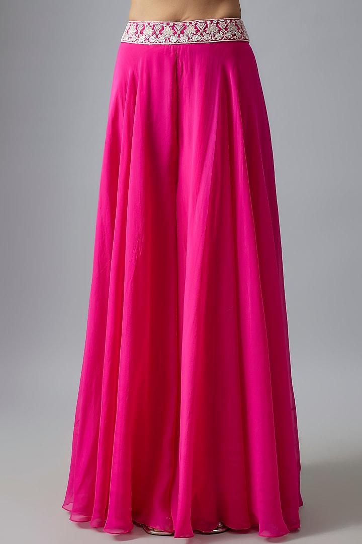 Hot Pink Organza Pearl Embroidered Cape Set by Aneesh Agarwaal at Pernia's Pop Up Shop
