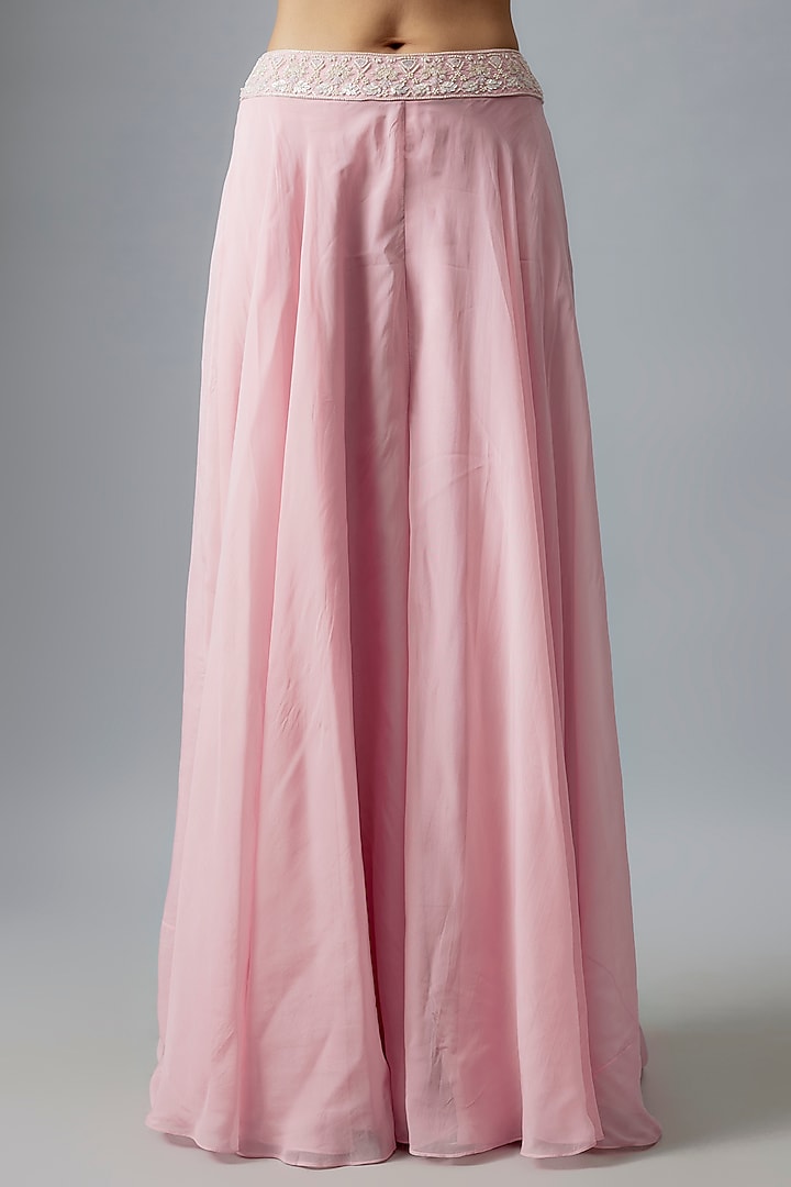 Blush Pink Organza Pearl Embroidered Cape Set by Aneesh Agarwaal at Pernia's Pop Up Shop