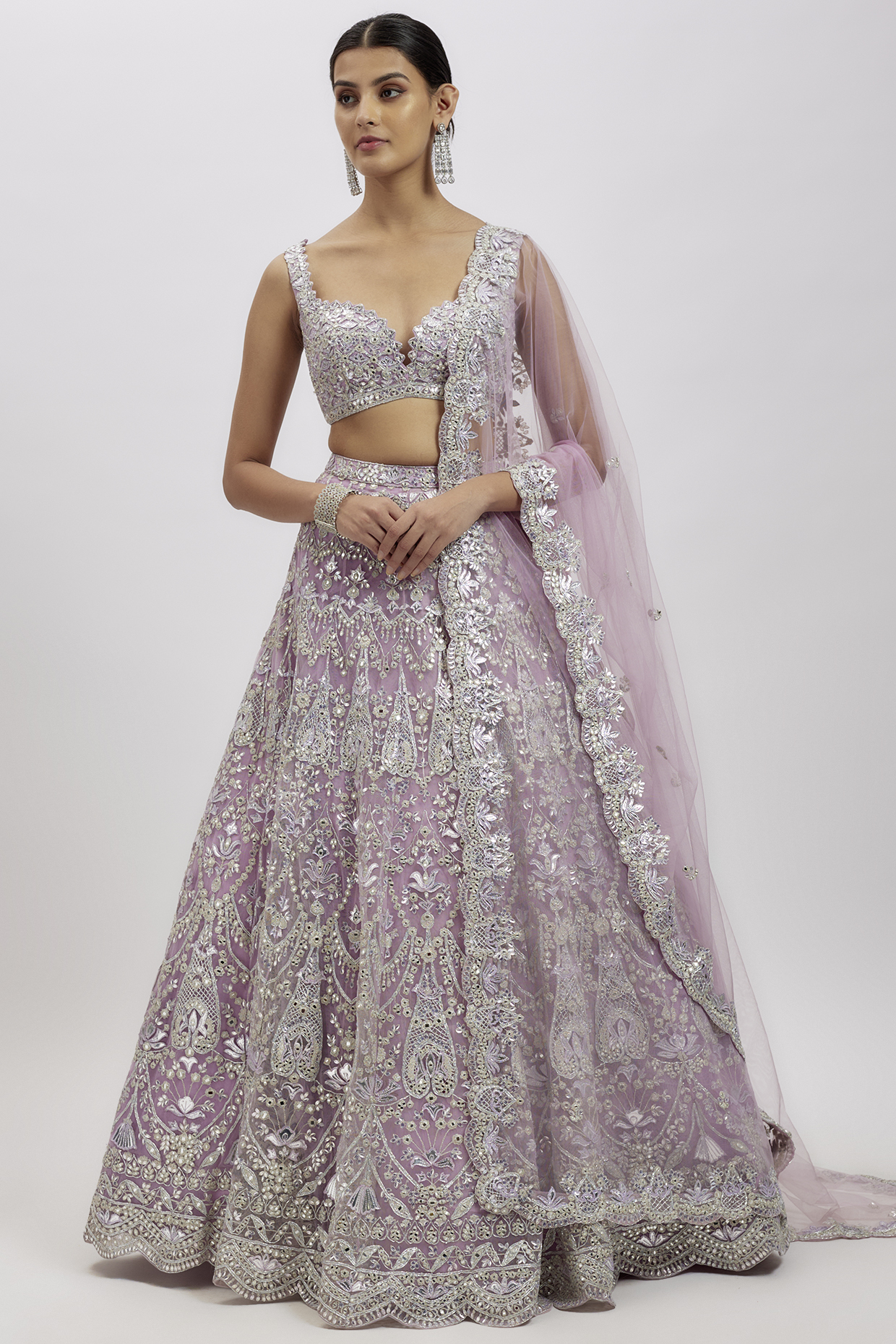 Lilac Net Bridal Lehenga Set by Aneesh Agarwaal at Pernia's Pop Up Shop