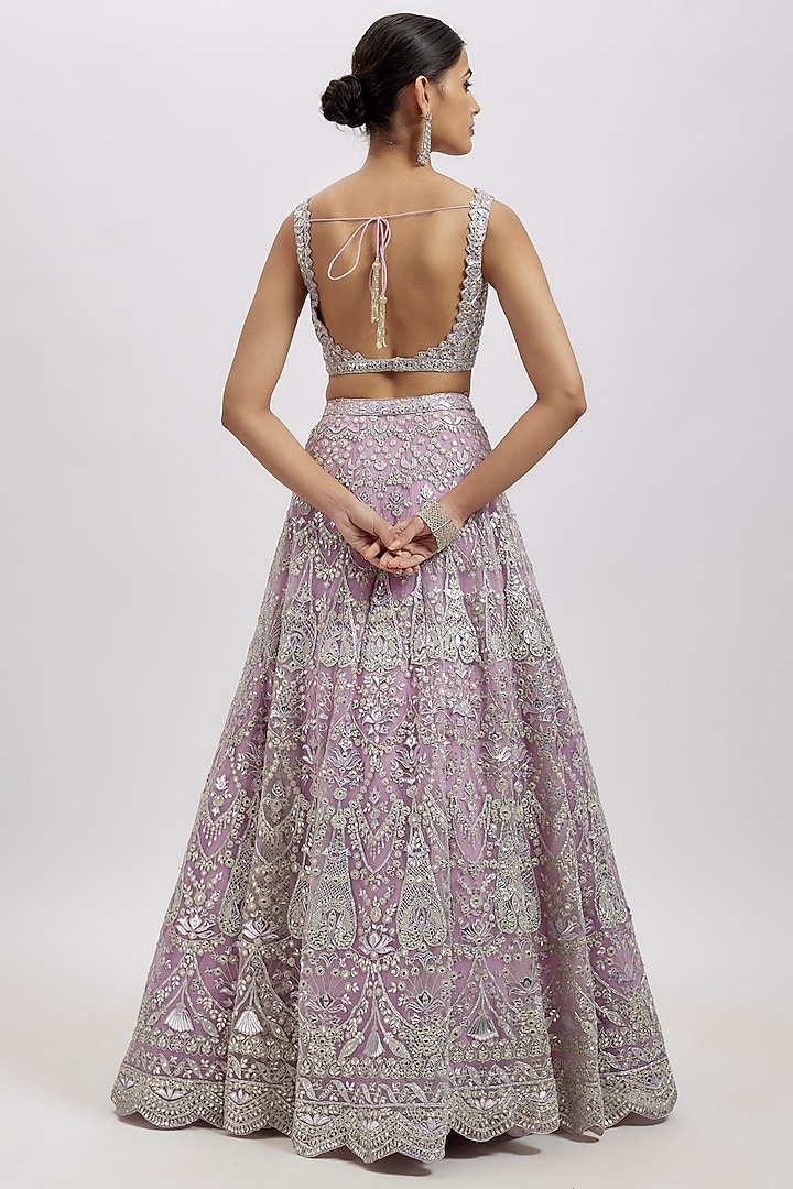 Lilac Net Bridal Lehenga Set by Aneesh Agarwaal at Pernia's Pop Up Shop