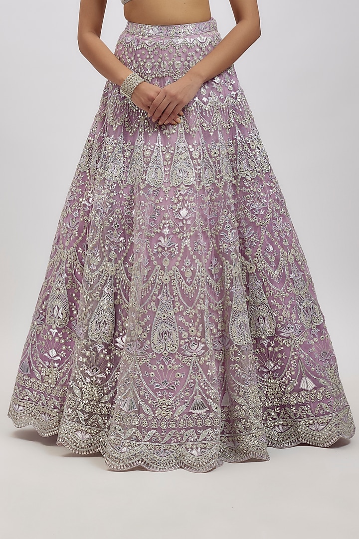 Lilac Net Bridal Lehenga Set by Aneesh Agarwaal at Pernia's Pop Up Shop