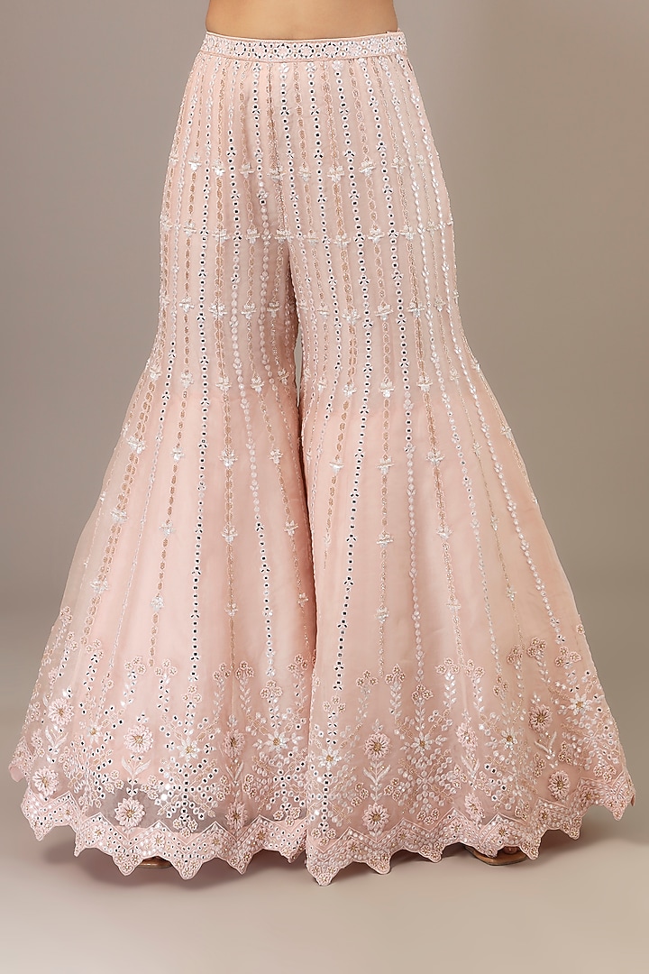 Blush Pink Organza 3D Floral & Sequins Embroidered Bridal Sharara Set by Aneesh Agarwaal at Pernia's Pop Up Shop