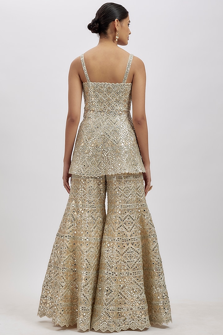 Ivory Net Bridal Sharara Set by Aneesh Agarwaal at Pernia's Pop Up Shop