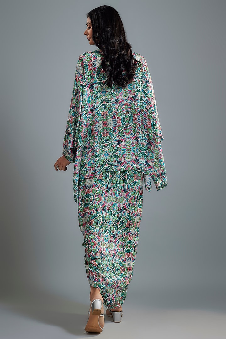 Grey & Green Crepe Floral Printed Dhoti Set by Aneesh Agarwaal PRET at Pernia's Pop Up Shop
