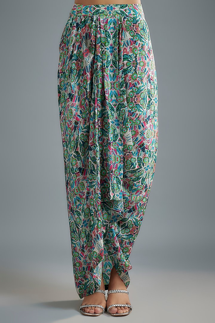 Grey & Green Crepe Floral Printed Dhoti Set by Aneesh Agarwaal PRET at Pernia's Pop Up Shop
