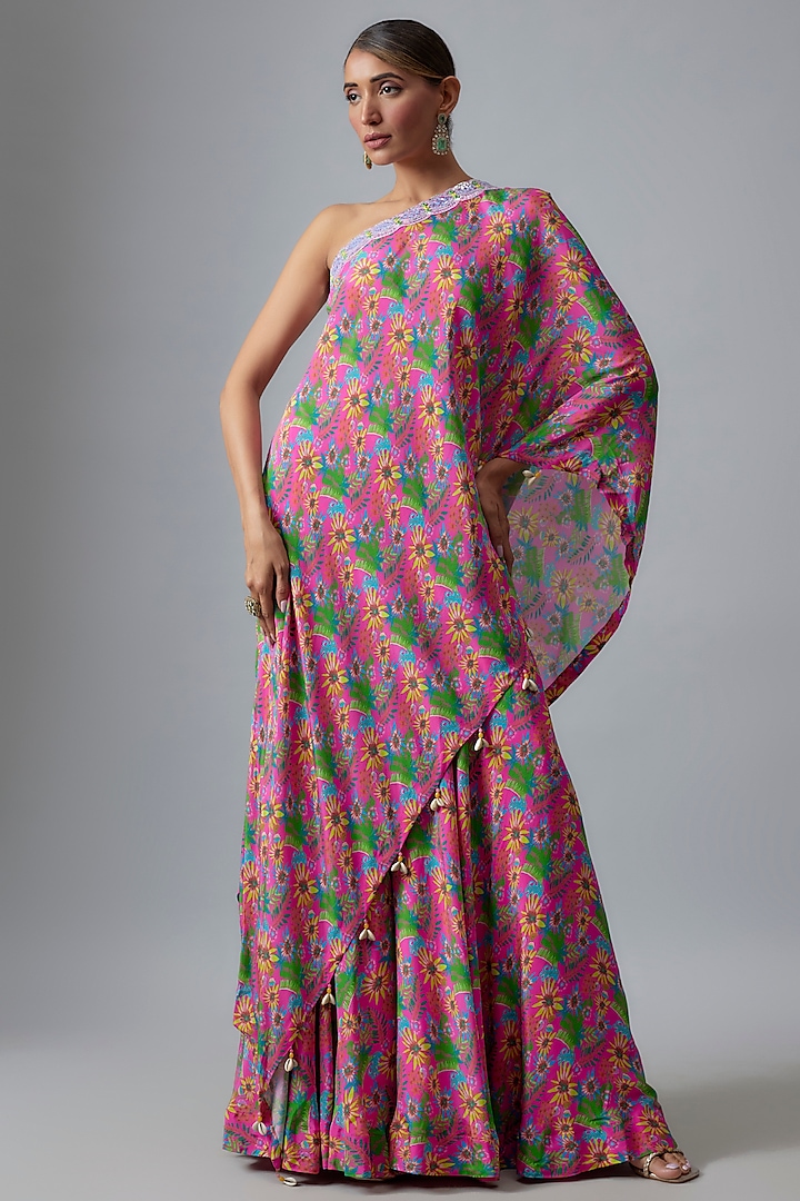 Pink-Lime Crepe Sharara Set by Aneesh Agarwaal PRET at Pernia's Pop Up Shop