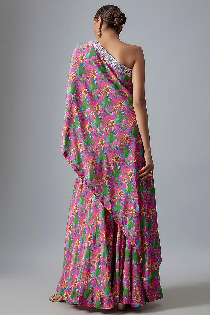 Pink-Lime Crepe Wedding Sharara Set by Aneesh Agarwaal PRET at Pernia's Pop Up Shop