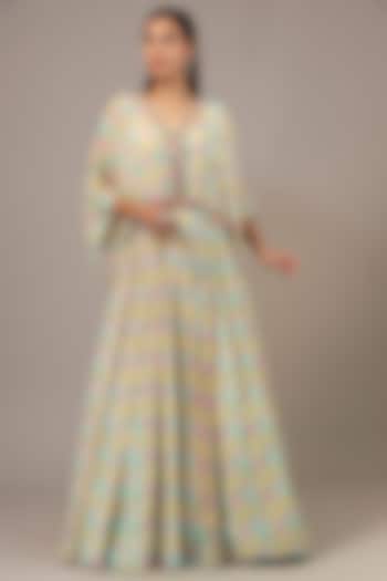 Aqua Crepe Sequins Embroidered Skirt Set by Aneesh Agarwaal PRET at Pernia's Pop Up Shop