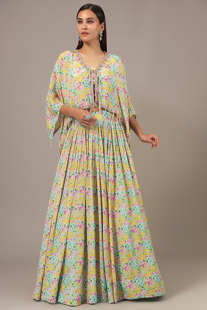 Aqua Crepe Sequins Embroidered Skirt Set by Aneesh Agarwaal PRET at Pernia's Pop Up Shop