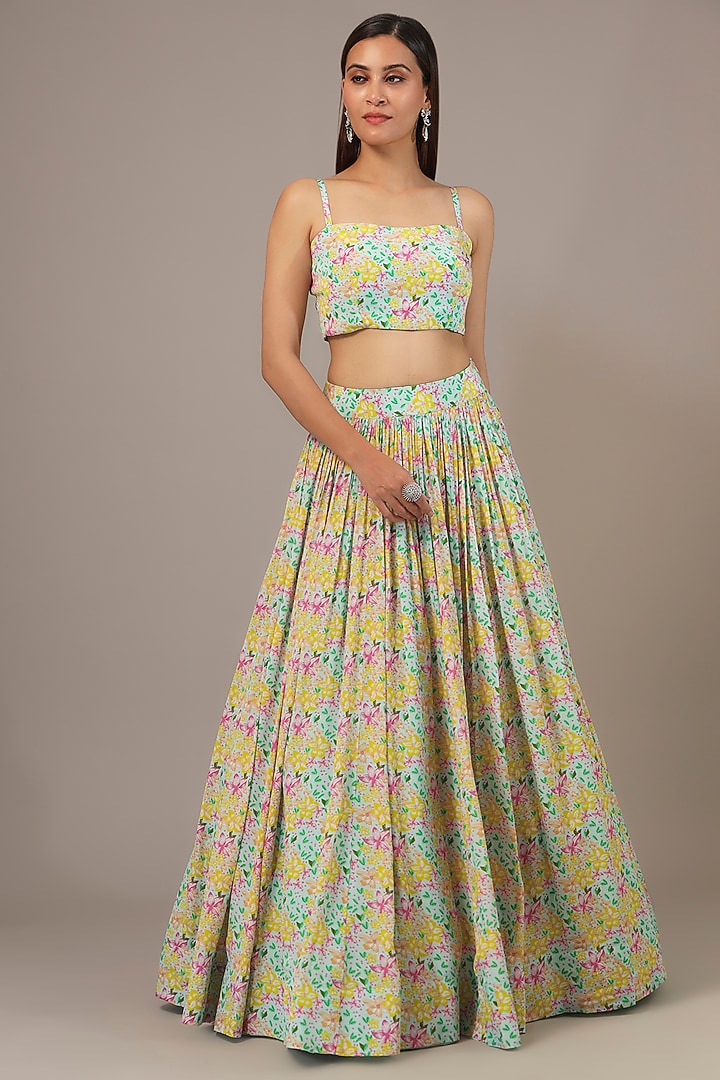 Aqua Crepe Sequins Embroidered Skirt Set by Aneesh Agarwaal PRET at Pernia's Pop Up Shop