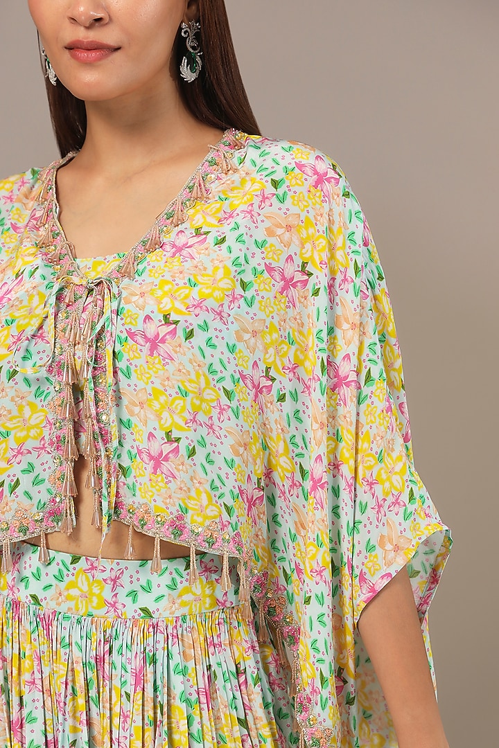 Aqua Crepe Sequins Embroidered Skirt Set by Aneesh Agarwaal PRET at Pernia's Pop Up Shop