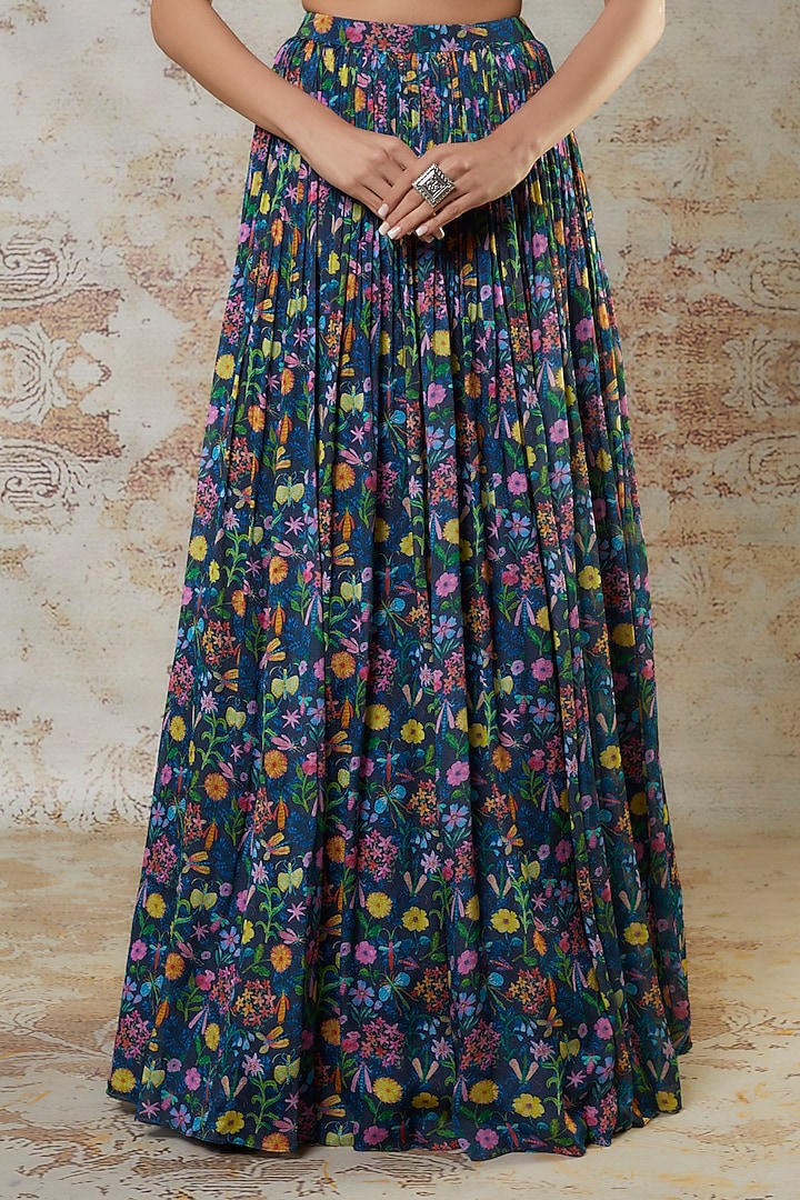 Navy Blue Chinon Chiffon Thread Embroidered Jacket Set by Aneesh Agarwaal PRET at Pernia's Pop Up Shop