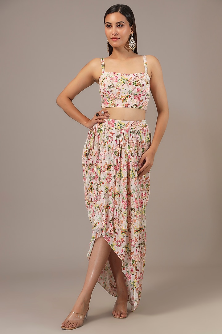 Peach Crepe Skirt Set by Aneesh Agarwaal PRET at Pernia's Pop Up Shop