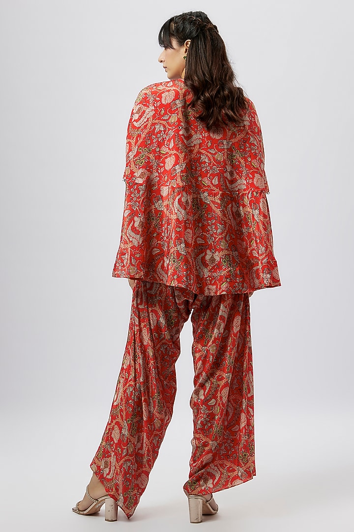 Red Crepe Embroidered Dhoti Pant Set by Aneesh Agarwaal PRET at Pernia's Pop Up Shop