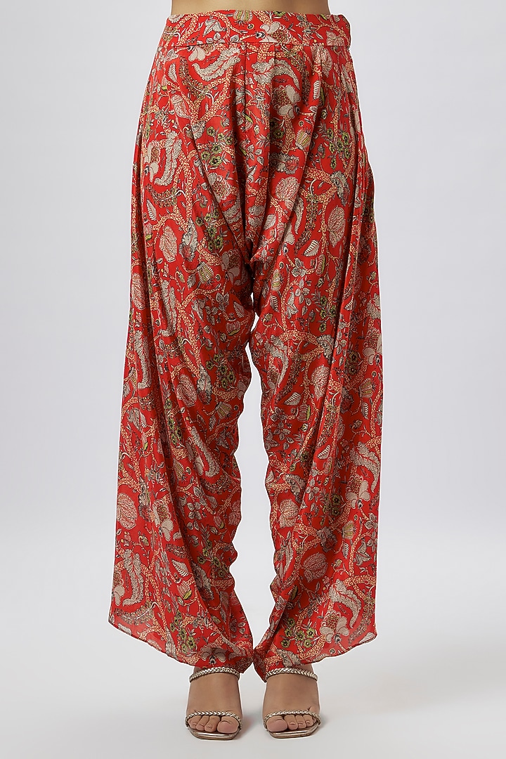 Red Crepe Embroidered Dhoti Pant Set by Aneesh Agarwaal PRET at Pernia's Pop Up Shop