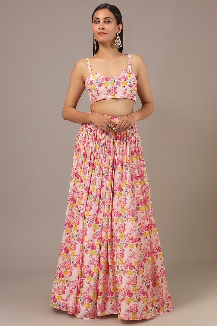 Beige Crepe Printed & Sequins Embroidered Flared Cape Set by Aneesh Agarwaal PRET at Pernia's Pop Up Shop
