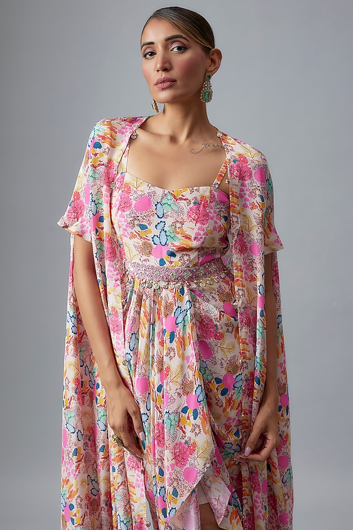 White Crepe Jacket Vacation Dress With Belt by Aneesh Agarwaal PRET at Pernia's Pop Up Shop