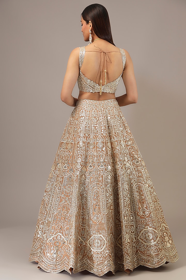 Gold Organza Mirror & Zari Embroidered Bridal Lehenga Set by Aneesh Agarwaal at Pernia's Pop Up Shop