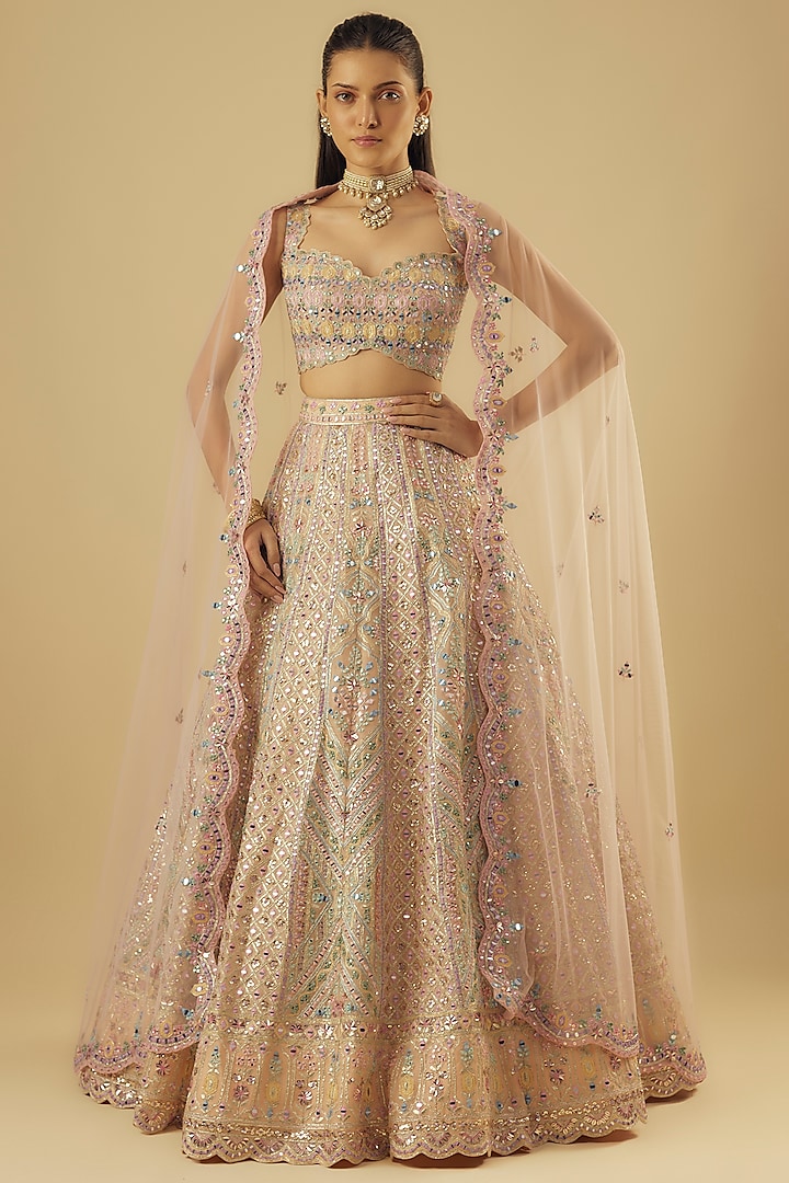 Multi-Colored Organza Embroidered Bridal Lehenga Set by Aneesh Agarwaal at Pernia's Pop Up Shop