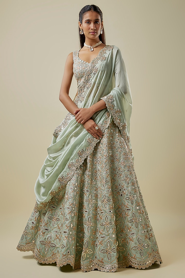 Copper & Gold Silk Bridal Lehenga Set by Aneesh Agarwaal at Pernia's Pop Up Shop