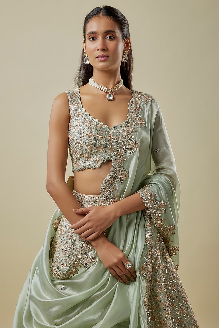 Copper & Gold Silk Bridal Lehenga Set by Aneesh Agarwaal at Pernia's Pop Up Shop