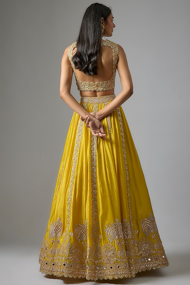 Lime Green Silk Embroidered Bridal Lehenga Set by Aneesh Agarwaal at Pernia's Pop Up Shop