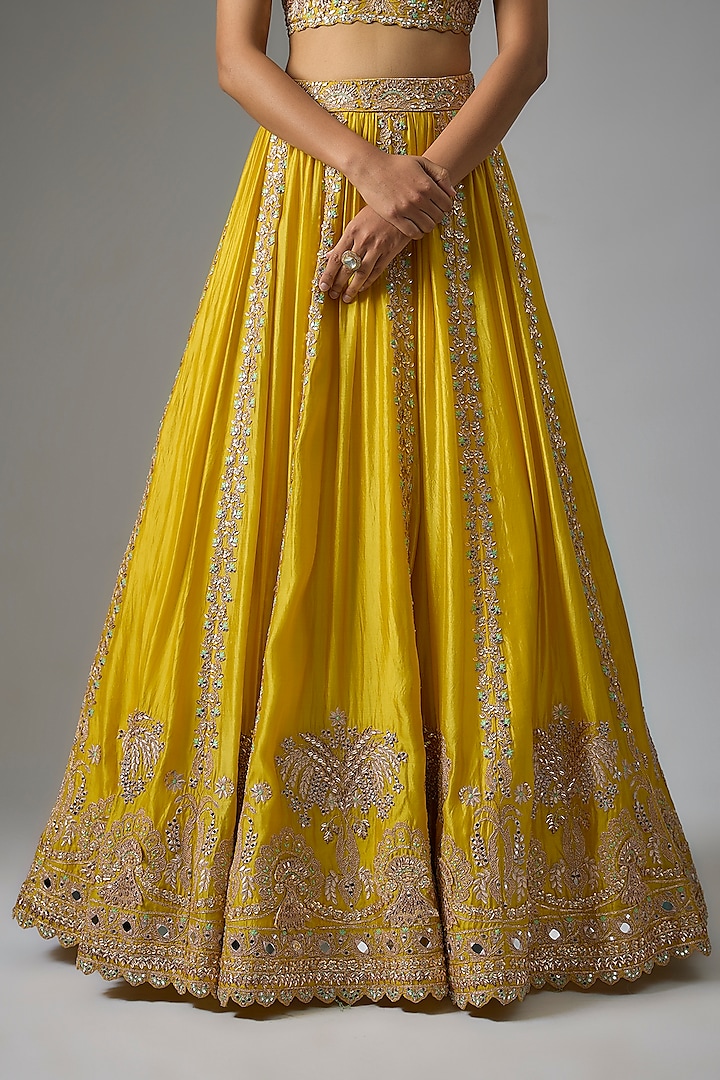 Lime Green Silk Embroidered Bridal Lehenga Set by Aneesh Agarwaal at Pernia's Pop Up Shop