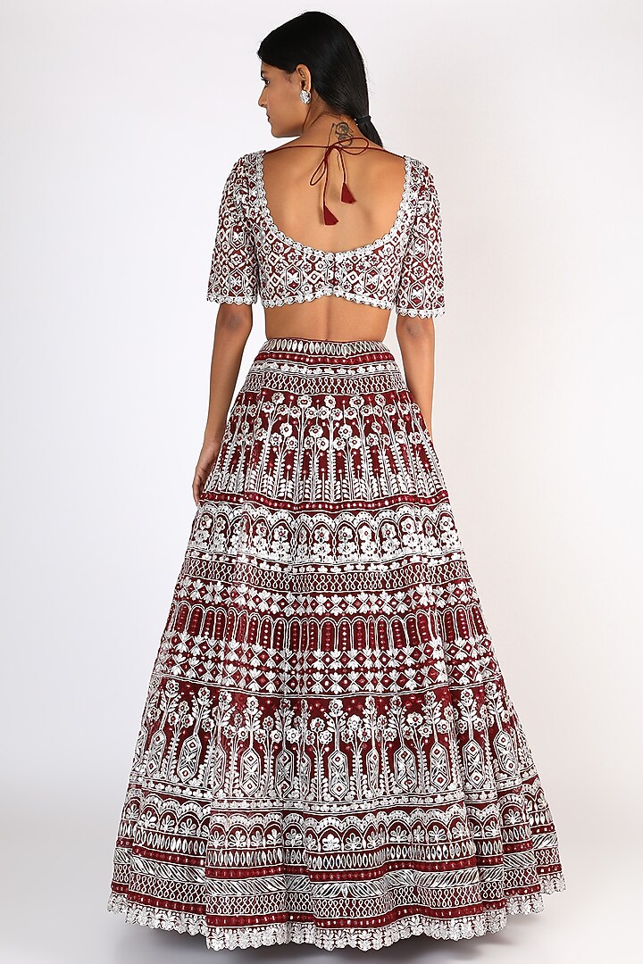 Maroon Embroidered Bridal Lehenga Set by Aneesh Agarwaal at Pernia's Pop Up Shop