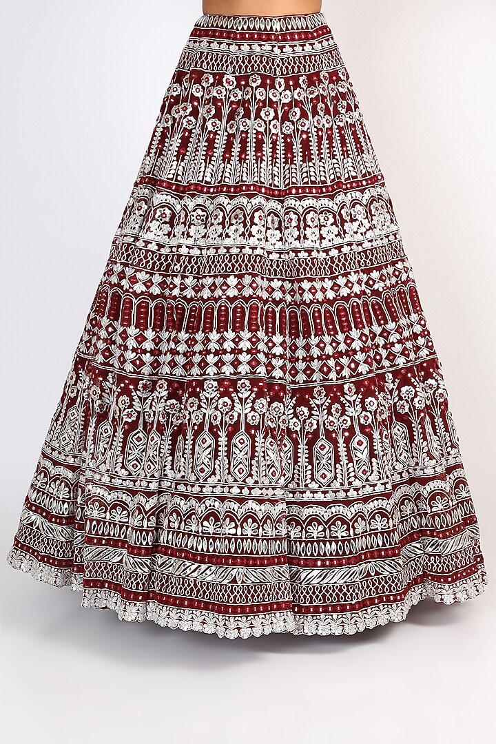 Maroon Embroidered Bridal Lehenga Set by Aneesh Agarwaal at Pernia's Pop Up Shop